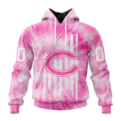 NFL Chicago Bears Custom Name Number Pink Tie-Dye Pullover Hoodie