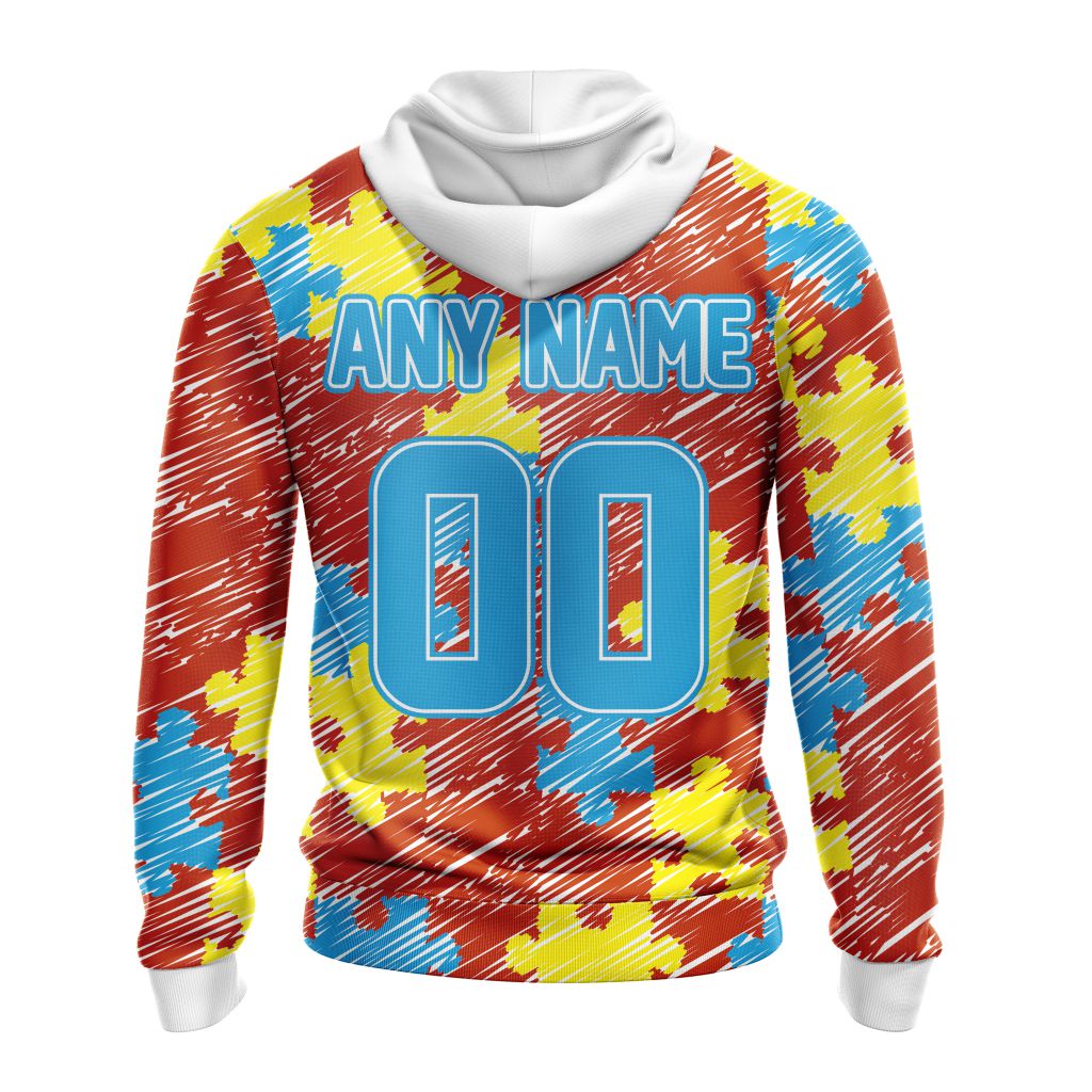 NFL Chicago Bears Custom Name Number Puzzle Autism Awareness Pullover Hoodie NFL Chicago Bears Custom Name Number Puzzle Autism Awareness Pullover Hoodie