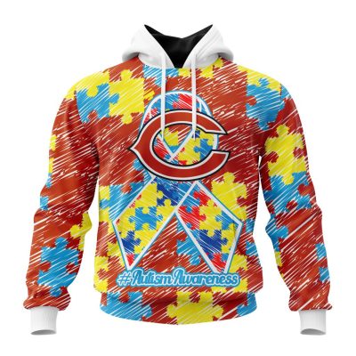 NFL Chicago Bears Custom Name Number Puzzle Autism Awareness Pullover Hoodie