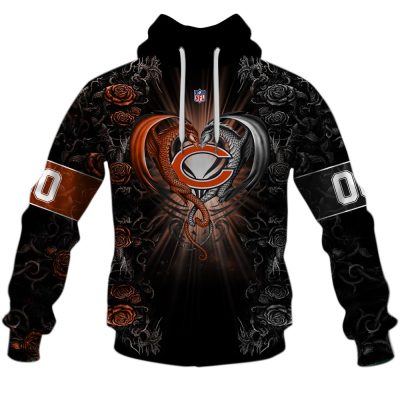 NFL Chicago Bears Custom Name Number Rose Dragon Pullover Hoodie