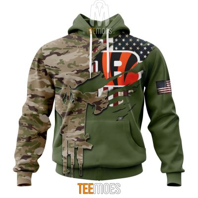 NFL Cincinnati Bengals Custom Name Number Green Camo US Military Pullover Hoodie