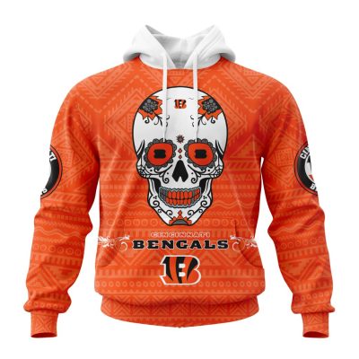 NFL Cincinnati Bengals Custom Name Number Kits For Dia De Muertos Pullover Hoodie