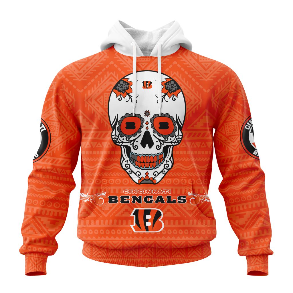 NFL Cincinnati Bengals Custom Name Number Kits For Dia De Muertos Pullover Hoodie NFL Cincinnati Bengals Custom Name Number Kits For Dia De Muertos Pullover Hoodie