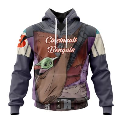 NFL Cincinnati Bengals Custom Name Number Mandalorian And Baby Yoda Pullover Hoodie
