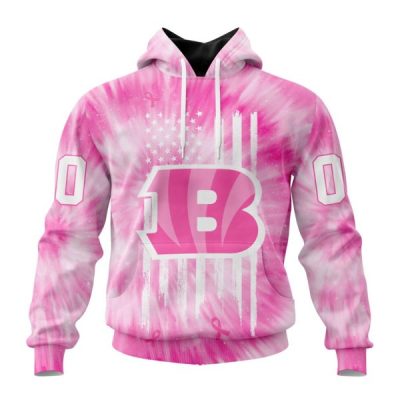 NFL Cincinnati Bengals Custom Name Number Pink Tie-Dye Pullover Hoodie