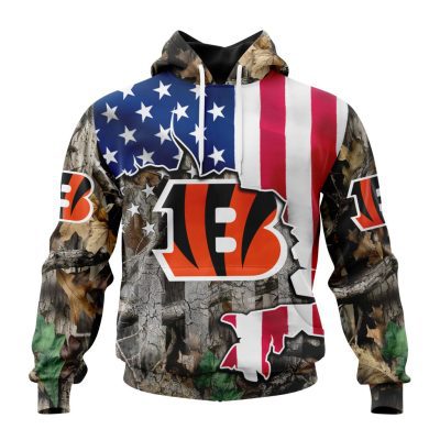 NFL Cincinnati Bengals Custom Name Number USA Flag Camo Realtree Pullover Hoodie