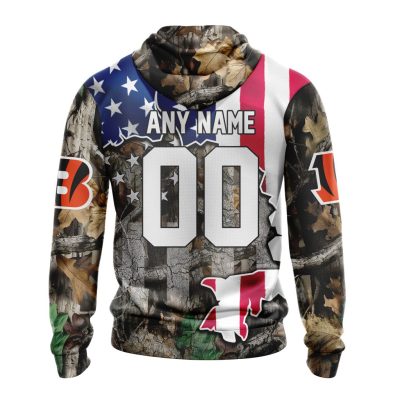 NFL Cincinnati Bengals Custom Name Number USA Flag Camo Realtree Pullover Hoodie
