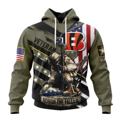 NFL Cincinnati Bengals Custom Name Number Veterans Kneeling Soldier Pullover Hoodie