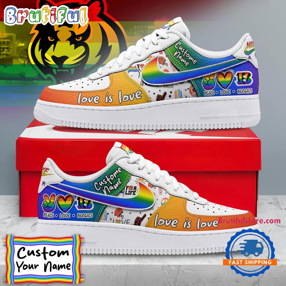 NFL Cincinnati Bengals Pride Peace Love Bengals Custom Air Force 1 Shoes Sneaker NFL Cincinnati Bengals Pride Peace Love Bengals Custom Air Force 1 Shoes Sneaker