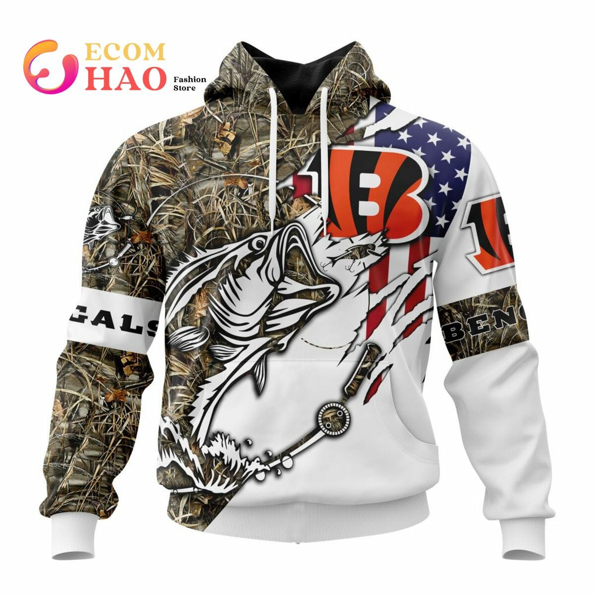 NFL Cincinnati Bengals Custom Name Number Fish Pullover Hoodie NFL Cincinnati Bengals Custom Name Number Fish Pullover Hoodie