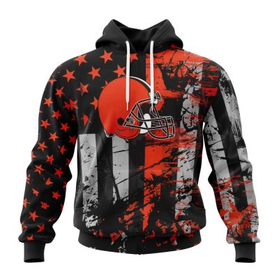 NFL Cleveland Browns Custom Name Number Classic Grunge American Flag Pullover Hoodie