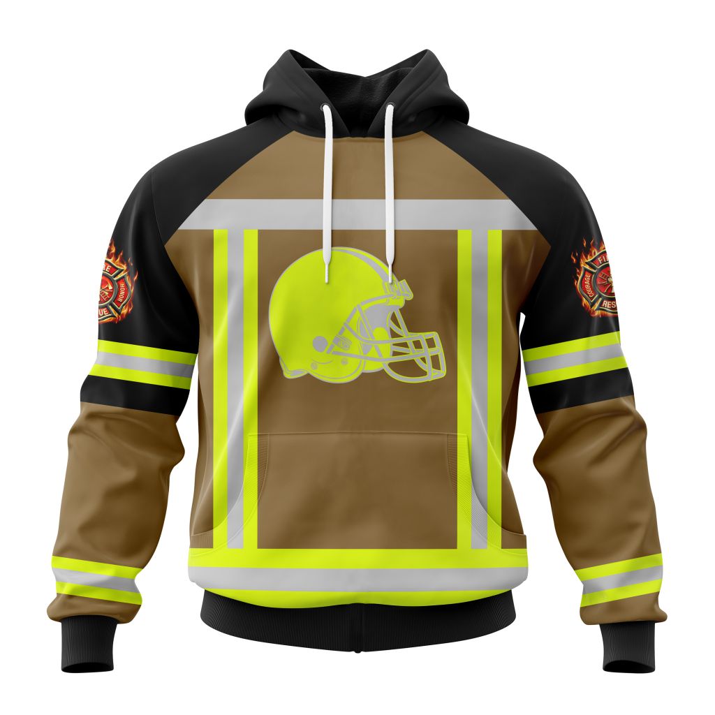 NFL Cleveland Browns Custom Name Number Firefighter Uniform Pullover Hoodie NFL Cleveland Browns Custom Name Number Firefighter Uniform Pullover Hoodie