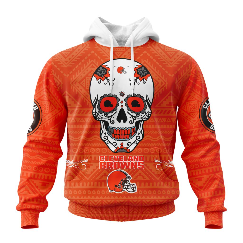 NFL Cleveland Browns Custom Name Number Kits For Dia De Muertos Pullover Hoodie NFL Cleveland Browns Custom Name Number Kits For Dia De Muertos Pullover Hoodie