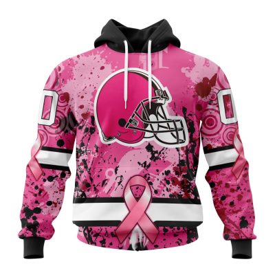 NFL Cleveland Browns Custom Name Number Pink Breast Cancer Pullover Hoodie