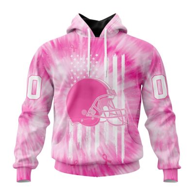 NFL Cleveland Browns Custom Name Number Pink Tie-Dye Pullover Hoodie