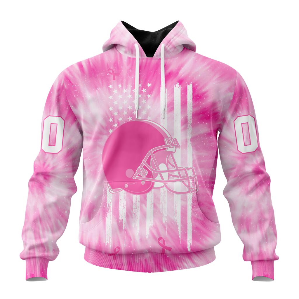 NFL Cleveland Browns Custom Name Number Pink Tie-Dye Pullover Hoodie NFL Cleveland Browns Custom Name Number Pink Tie-Dye Pullover Hoodie