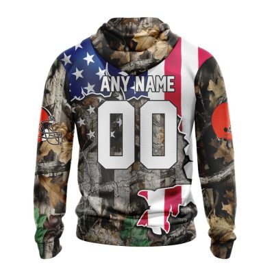 NFL Cleveland Browns Custom Name Number USA Flag Camo Pullover Hoodie
