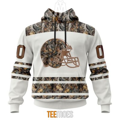 NFL Cleveland Browns Custom Name Number White Camo Hunting Pullover Hoodie