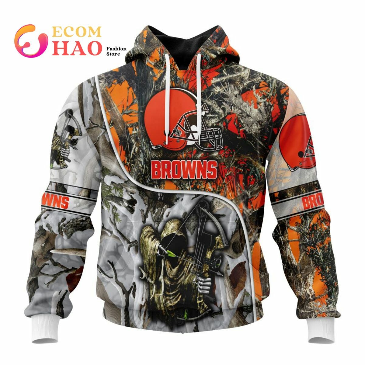 NFL Cleveland Browns Custom Name Number Hunter Pullover Hoodie NFL Cleveland Browns Custom Name Number Hunter Pullover Hoodie