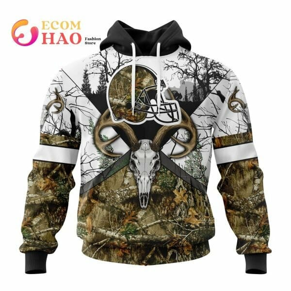 NFL Cleveland Browns Custom Name Number Deer Skull Pullover Hoodie NFL Cleveland Browns Custom Name Number Deer Skull Pullover Hoodie