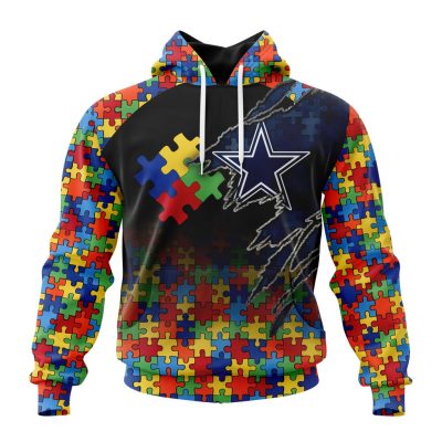 NFL Dallas Cowboys Custom Name Number Autism Awareness Design Pullover Hoodie