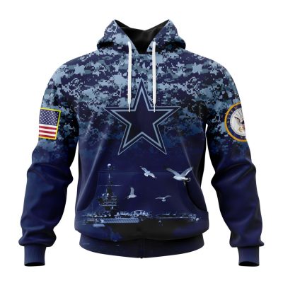 NFL Dallas Cowboys Custom Name Number Honor US Navy Veterans Pullover Hoodie