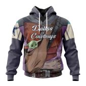 NFL Dallas Cowboys Custom Name Number Mandalorian And Baby Yoda Pullover Hoodie