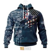 NFL Dallas Cowboys Custom Name Number Navy Skull Camo Veteran Pullover Hoodie
