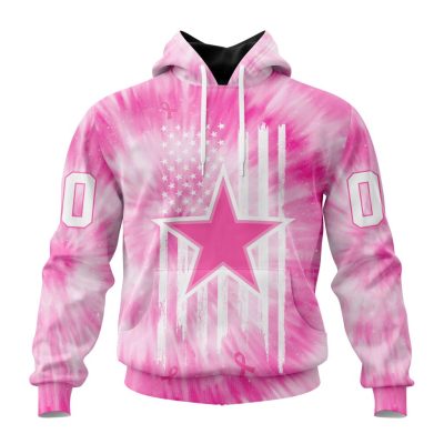 NFL Dallas Cowboys Custom Name Number Pink Tie-Dye Pullover Hoodie