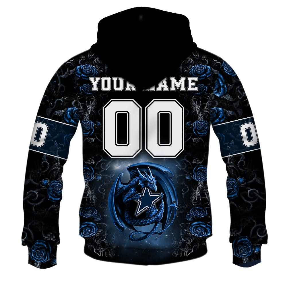 NFL Dallas Cowboys Custom Name Number Rose Dragon Pullover Hoodie NFL Dallas Cowboys Custom Name Number Rose Dragon Pullover Hoodie