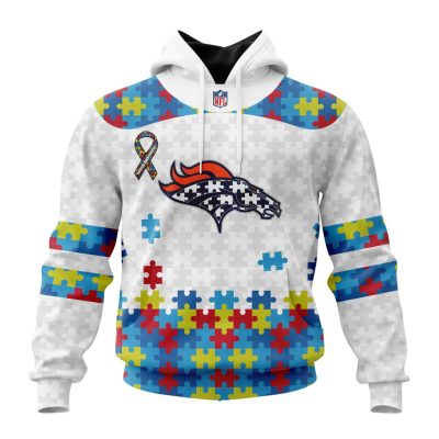 NFL Denver Broncos Custom Name Number Autism Awareness Pullover Hoodie