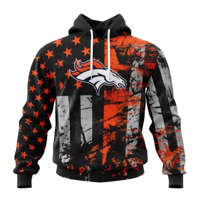 NFL Denver Broncos Custom Name Number Classic Grunge American Flag Pullover Hoodie