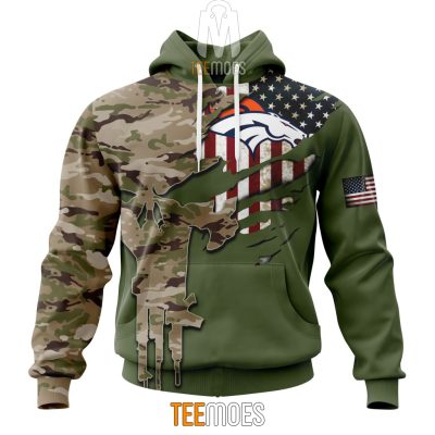 NFL Denver Broncos Custom Name Number Green Camo US Military Pullover Hoodie