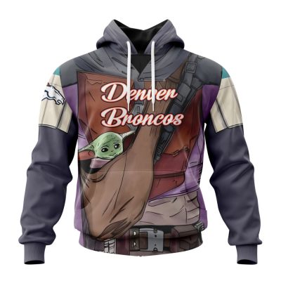 NFL Denver Broncos Custom Name Number Mandalorian And Baby Yoda Pullover Hoodie
