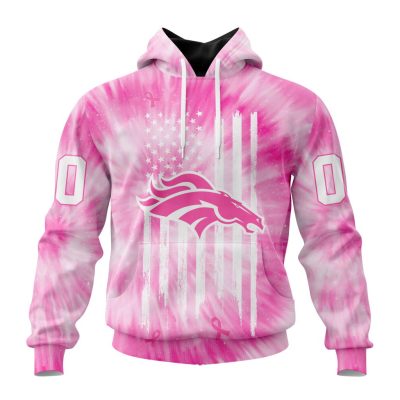 NFL Denver Broncos Custom Name Number Pink Tie-Dye Pullover Hoodie