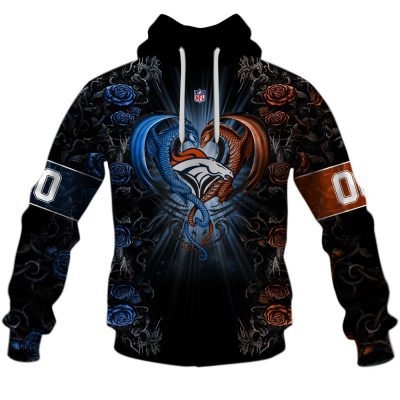 NFL Denver Broncos Custom Name Number Rose Dragon Pullover Hoodie