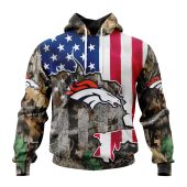NFL Denver Broncos Custom Name Number USA Flag Camo Realtree Pullover Hoodie