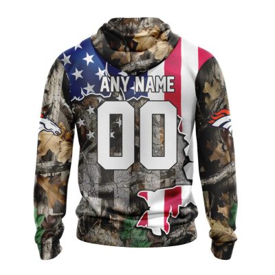 NFL Denver Broncos Custom Name Number USA Flag Camo Realtree Pullover Hoodie