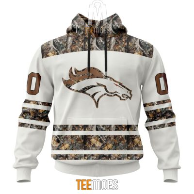 NFL Denver Broncos Custom Name Number White Camo Hunting Pullover Hoodie
