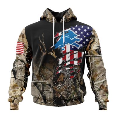 NFL Detroit Lions Custom Name Number Camo Realtree Hunting Pullover Hoodie