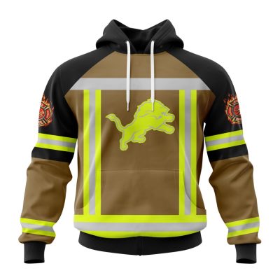 NFL Detroit Lions Custom Name Number Firefighter Uniform Pullover Hoodie