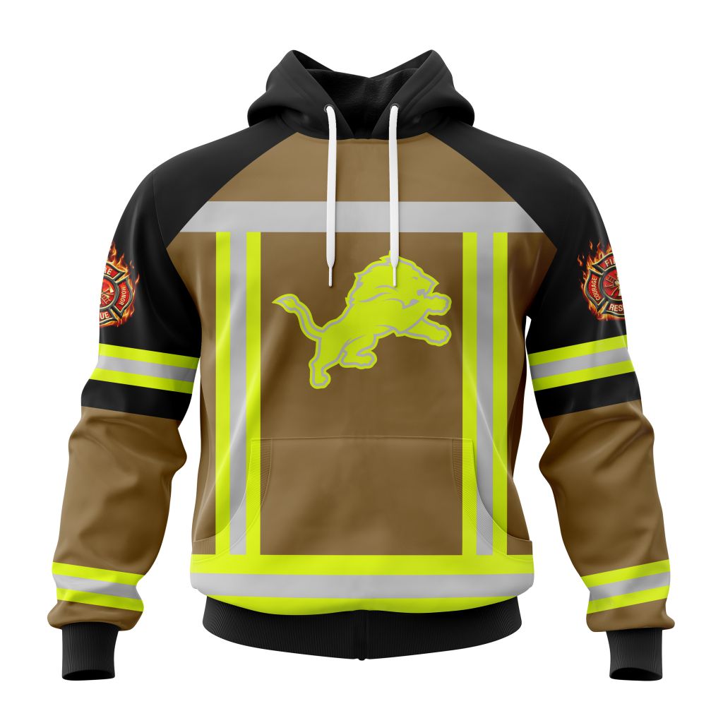NFL Detroit Lions Custom Name Number Firefighter Uniform Pullover Hoodie NFL Detroit Lions Custom Name Number Firefighter Uniform Pullover Hoodie