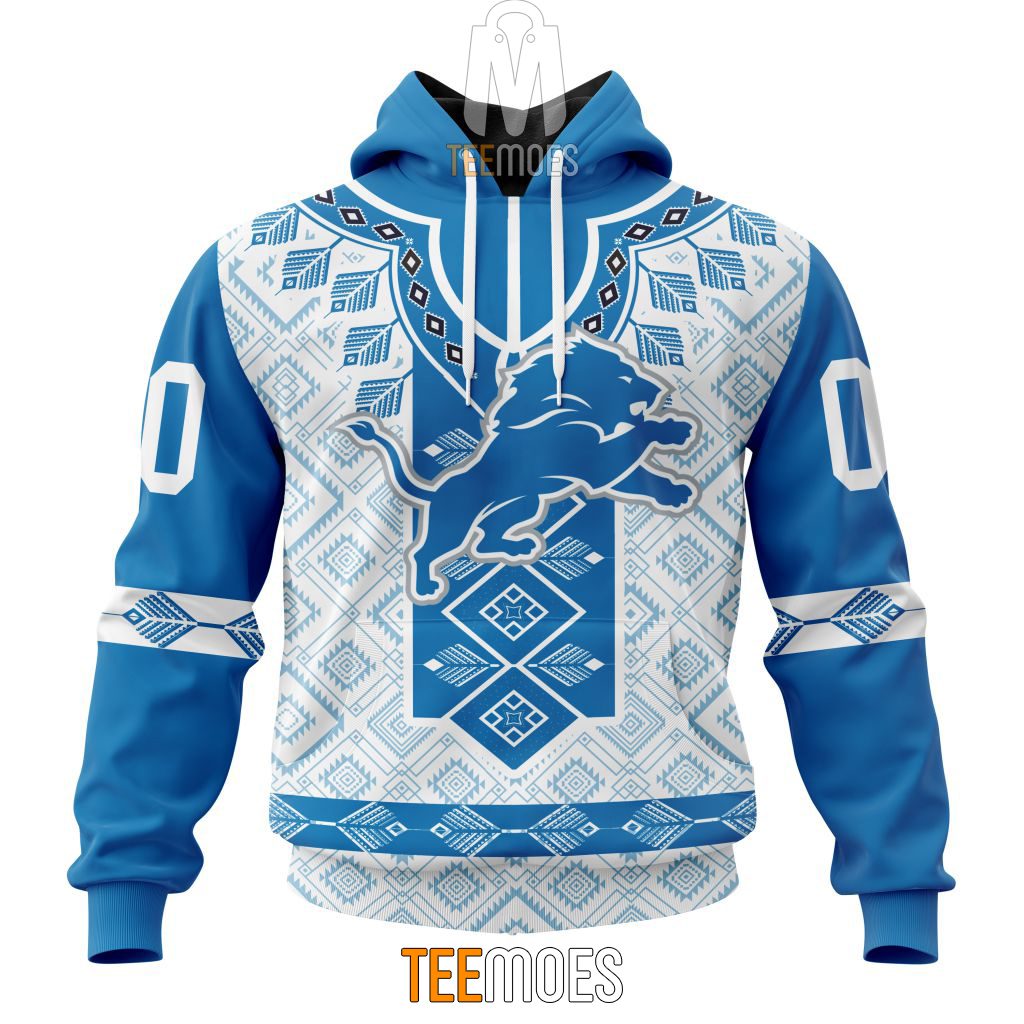 NFL Detroit Lions Custom Name Number Native Pattern Pullover Hoodie NFL Detroit Lions Custom Name Number Native Pattern Pullover Hoodie