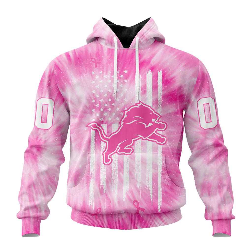 NFL Detroit Lions Custom Name Number Pink Tie-Dye Pullover Hoodie NFL Detroit Lions Custom Name Number Pink Tie-Dye Pullover Hoodie