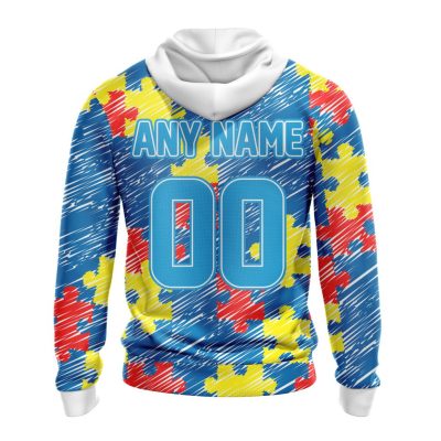 NFL Detroit Lions Custom Name Number Puzzle Autism Awareness Pullover Hoodie