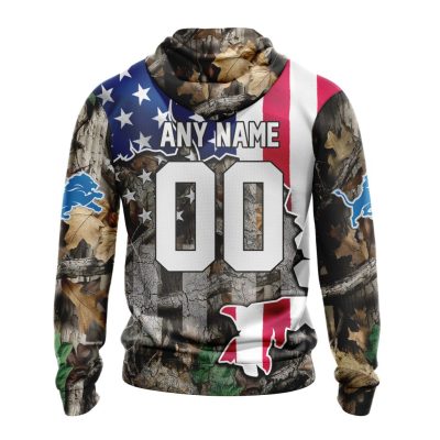 NFL Detroit Lions Custom Name Number USA Flag Camo Realtree Pullover Hoodie