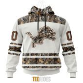 NFL Detroit Lions Custom Name Number White Camo Hunting Pullover Hoodie