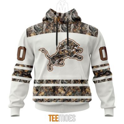 NFL Detroit Lions Custom Name Number White Camo Hunting Pullover Hoodie