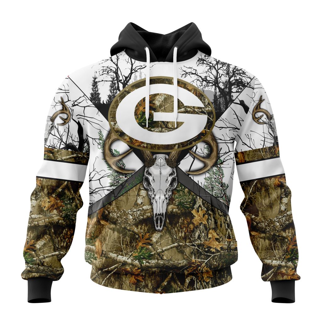 NFL Green Bay Packers Custom Name Number Deer Skull And Forest Pullover Hoodie NFL Green Bay Packers Custom Name Number Deer Skull And Forest Pullover Hoodie