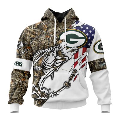 NFL Green Bay Packers Custom Name Number Fishing With Flag Of USA Pullover Hoodie